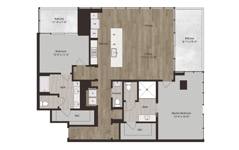 Floor plan for 2 beds, 2.5 baths, 1679 sqft